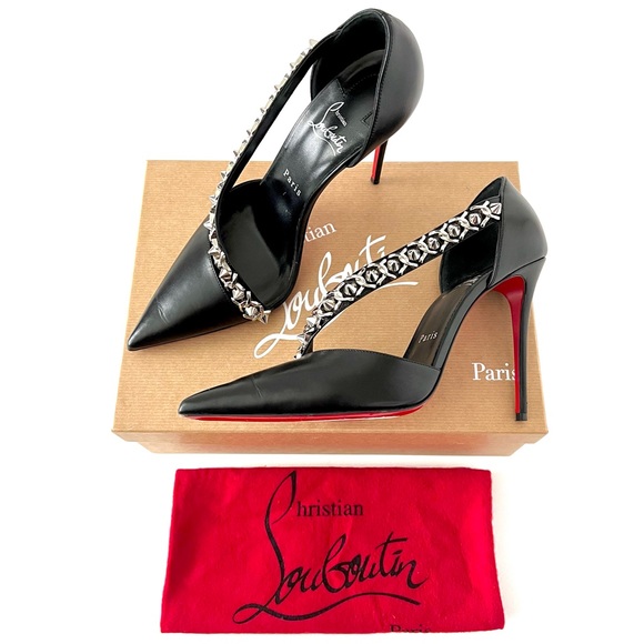 Christian Louboutin Shoes - CHRISTIAN LOUBOUTIN | Deomina Chain Black Leather 100 Pumps Heels EU 39 US 9